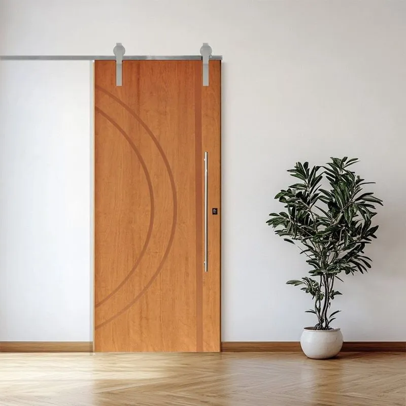 Porta Correr 10 Trilhos Soft Aparente Puxador Tubo 80cm 120x210cm Concept Rodam Abertura Esquerda Marrom