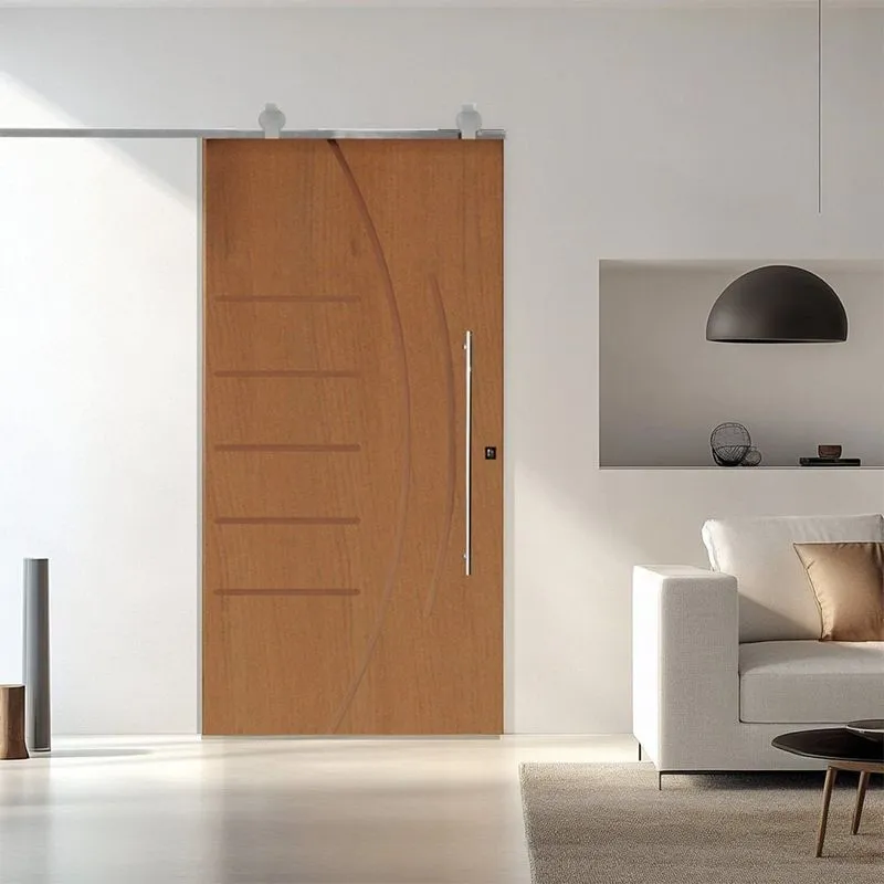 Porta Correr 134 Trilho Soft Aparente Puxador Tubo 60cm 102cm X 210cm Pmf Rodam Abertura Esquerda Branco