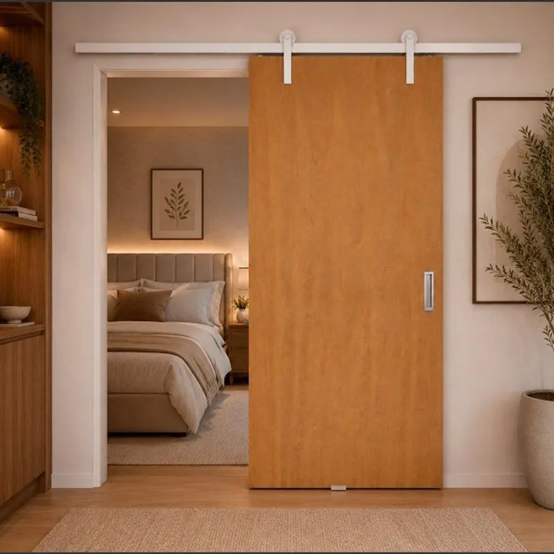 Porta Correr Lisa Padrão Imbuia Trilho Aparente Concha 72x210 Direito Natural