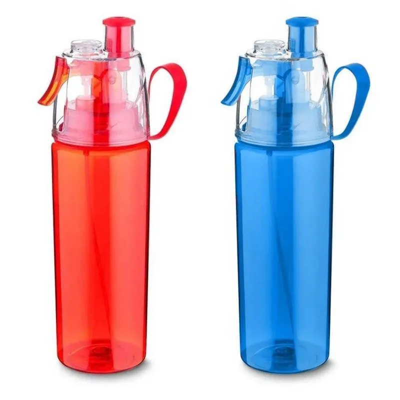 Kit 2 Garrafas Squeeze Com Borrifador 550ml Azul E Vermelho