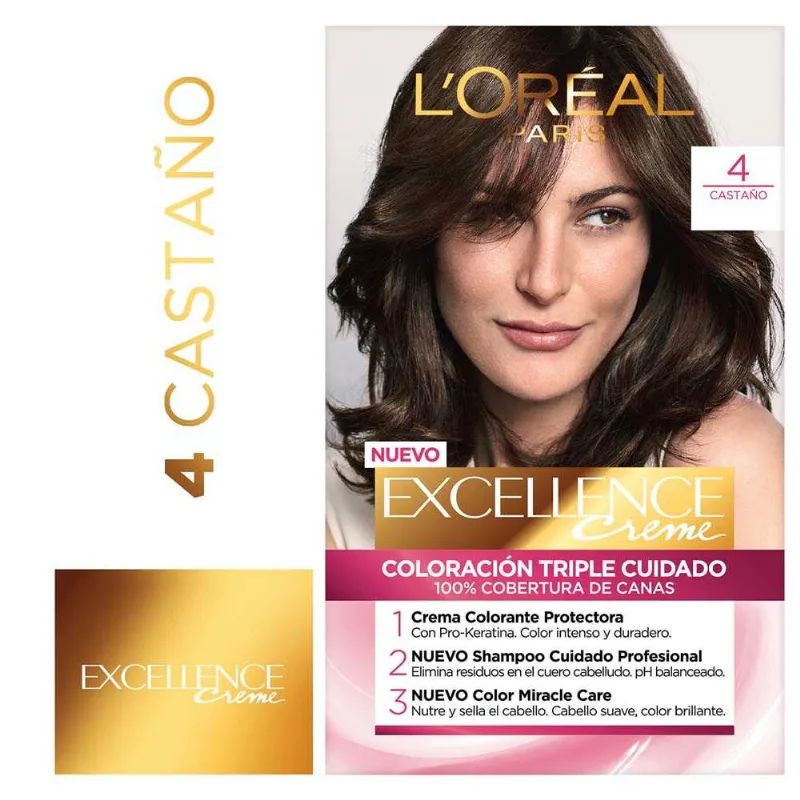 Tintura Permanente Excellence Creme De L Oréal París 4 Castaño 47 Gr - 1 U