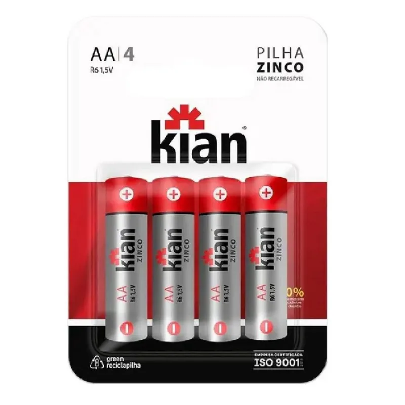 Pilha De Zinco Aa R6 1,5v Pequena Kian Com 4 Unidades