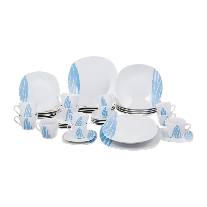 Aparelho de Jantar 42 Peças em Porcelana Word Collection 052850074 Branco e Azul