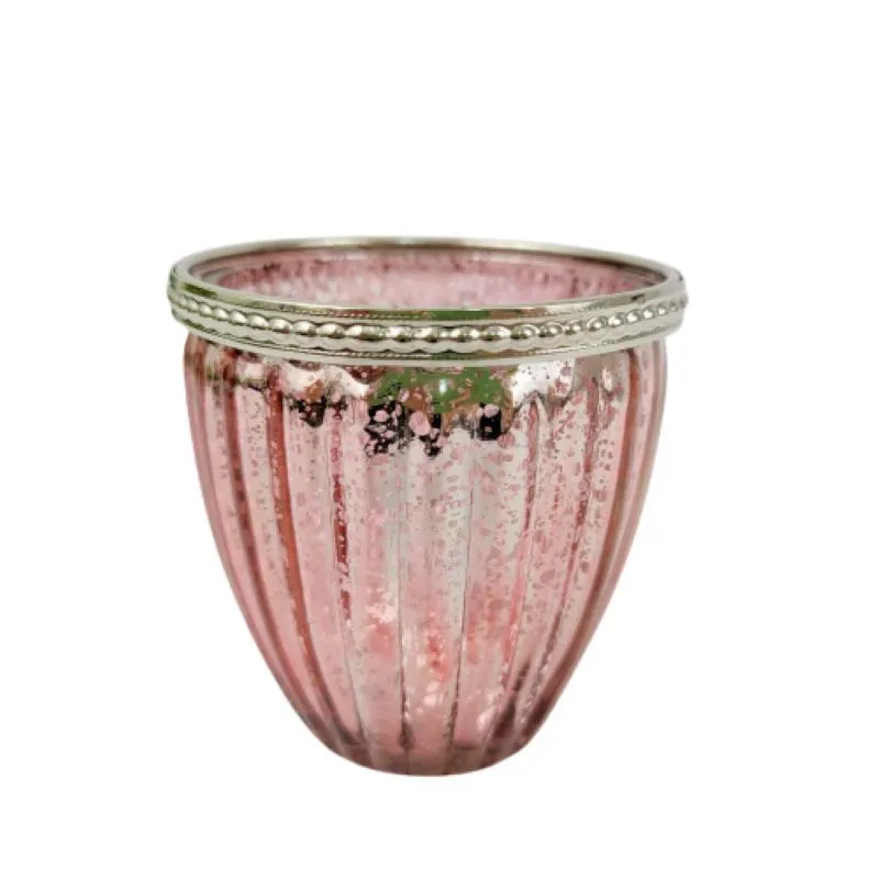 Vasinho Castiçal Rosa 9x8cm Porta Vela Decoração