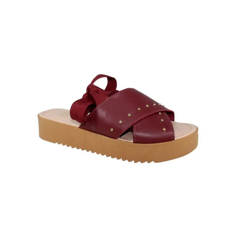 Sandália Flatform Feminina Dok Malibu Amarração Vermelho Bordo