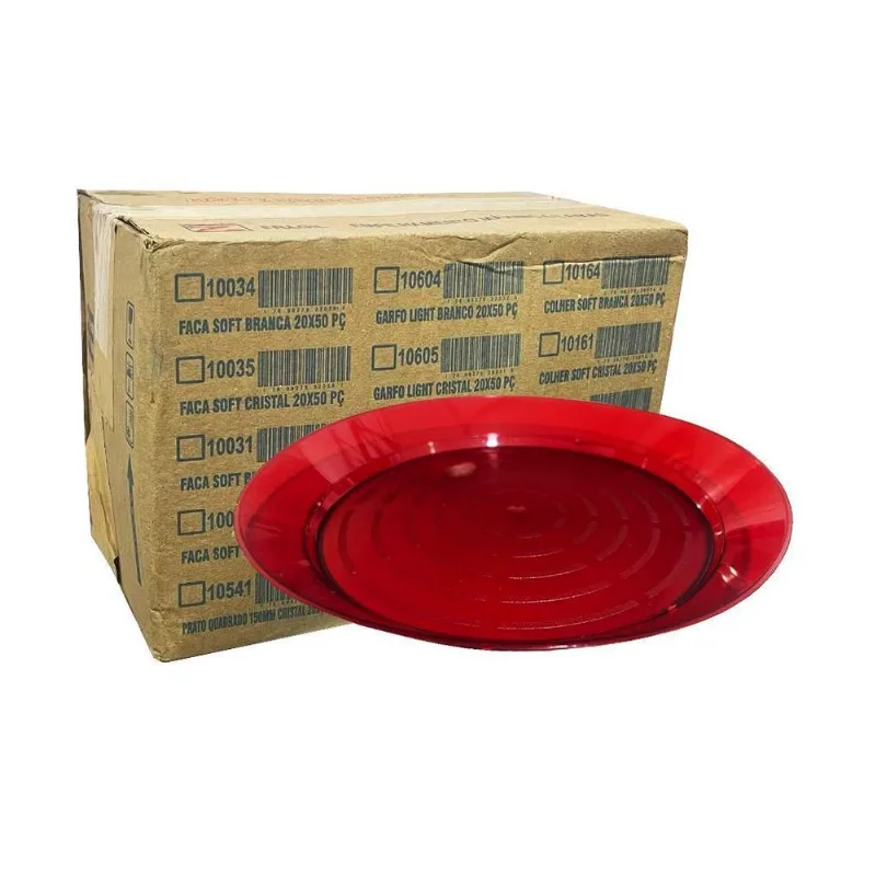 Pratos Acrílico Vermelho 15cm - 200un - Marca Elite