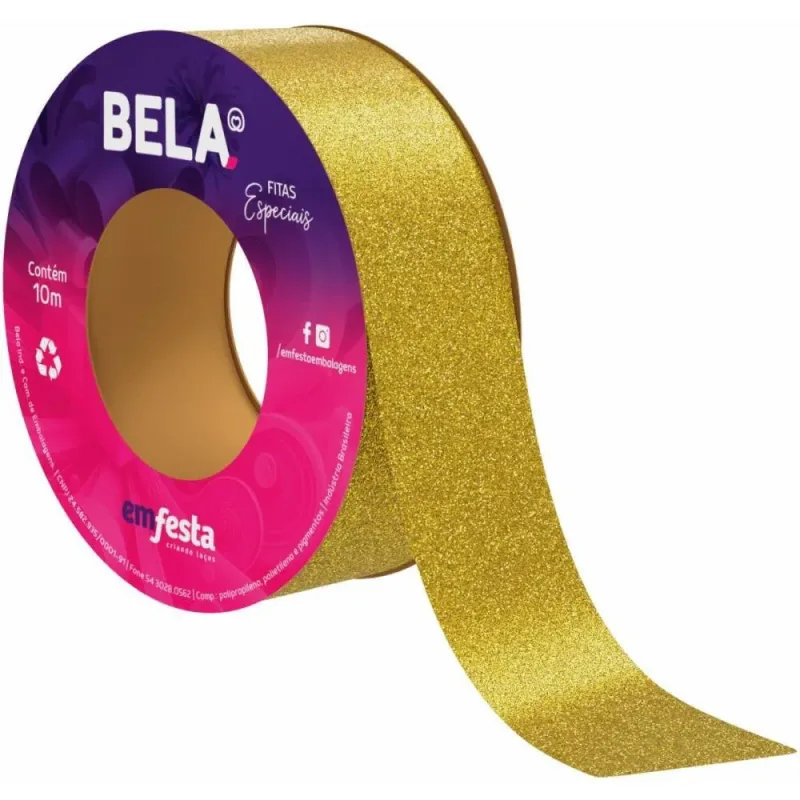 Fita Poli Decorada 15MMX10M Glitter Dourado Rolo