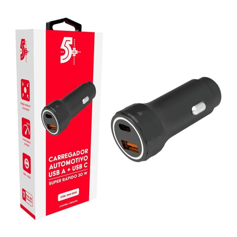 Carregador Veicular Automotivo Super Rápido Turbo 30w Usb C