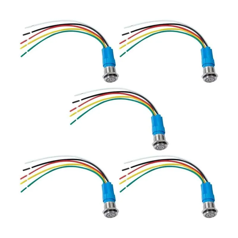 5x Chave Inox Com Trava Led 12v 16mm - Las3-16f-11epl Verde