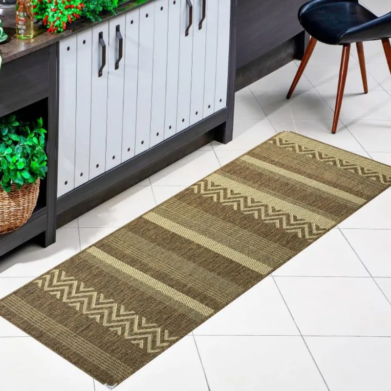 Tapete Passadeira 0,66x2,30 Antiderrapante Sisal Mescla Marrom