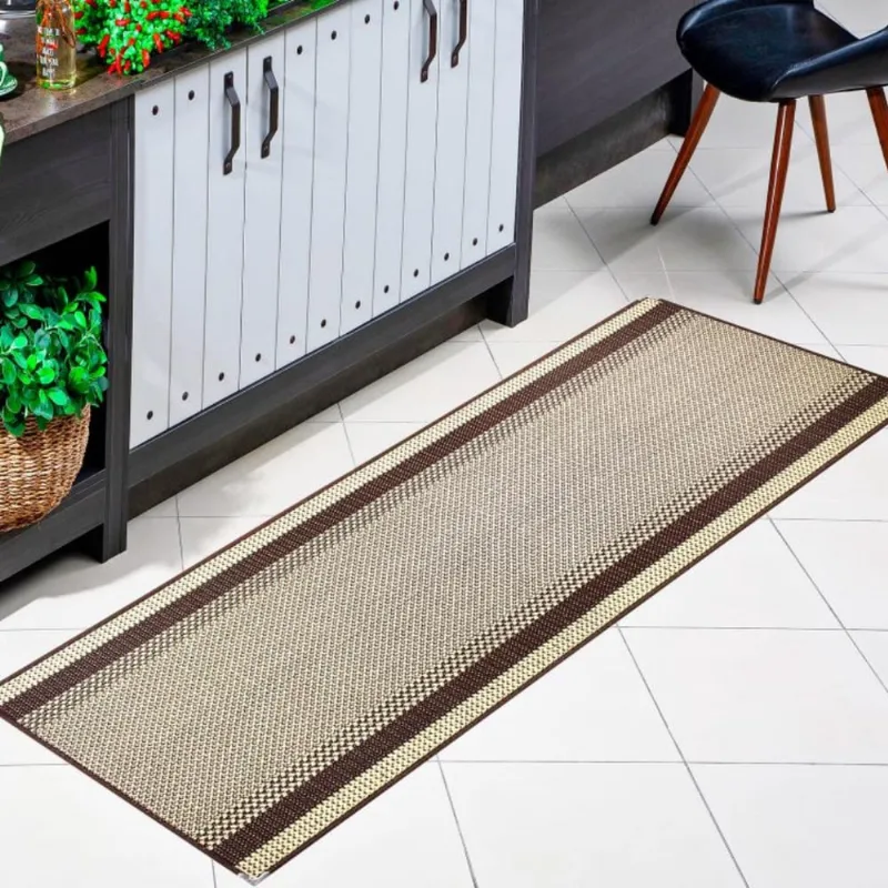 Tapete Passadeira 0,66x2,30 Antiderrapante Sisal Tabaco Bege