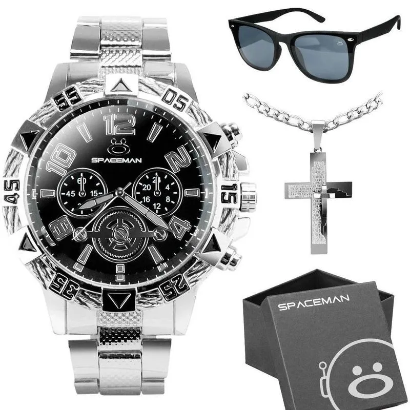 Relogio Masculino Prata + Oculos Proteção Uv Original Social