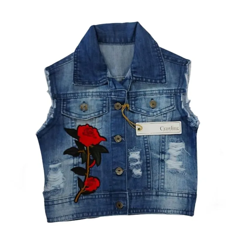 Colete Jeans Rosas Crawling