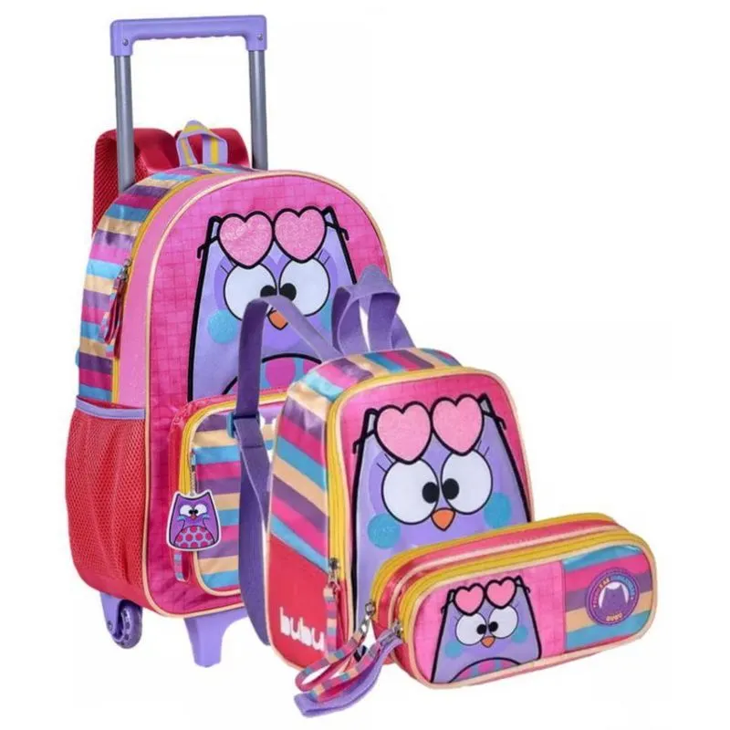 Kit Mochila De Rodinha + Estojo + Lancheira Bubu Clio Style