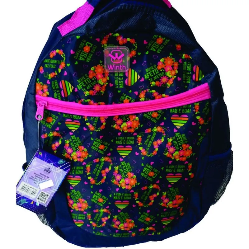 Mochila escolar em nylon 45x35 cm colorida