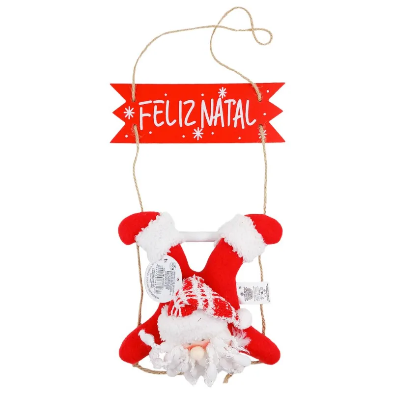 Placa Papai Noel Suspenso 33cm em Poliéster Wincy-Modelo 1 Xadrez
