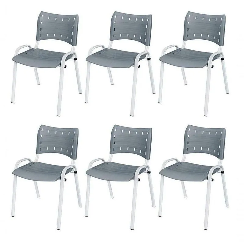 Cadeira Iso Base Branco Igreja, Escola, Escritório - Cinza Kit 6 Peças