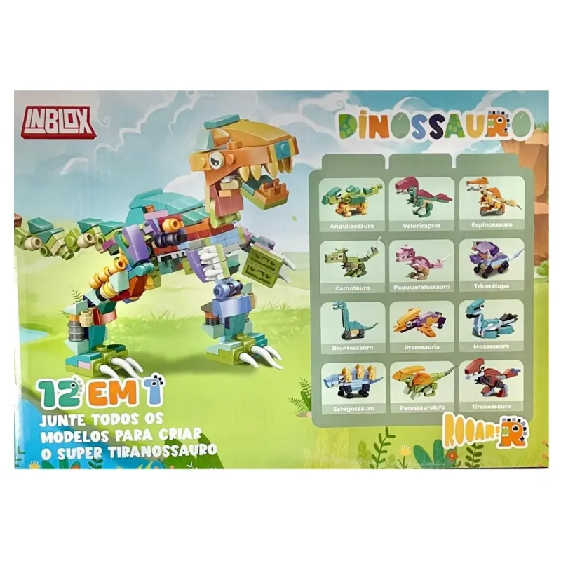 INBLOX Dinossauro 12 em 1, Brinquedo de Montar, 405 Peças - Mundo D Kiara
