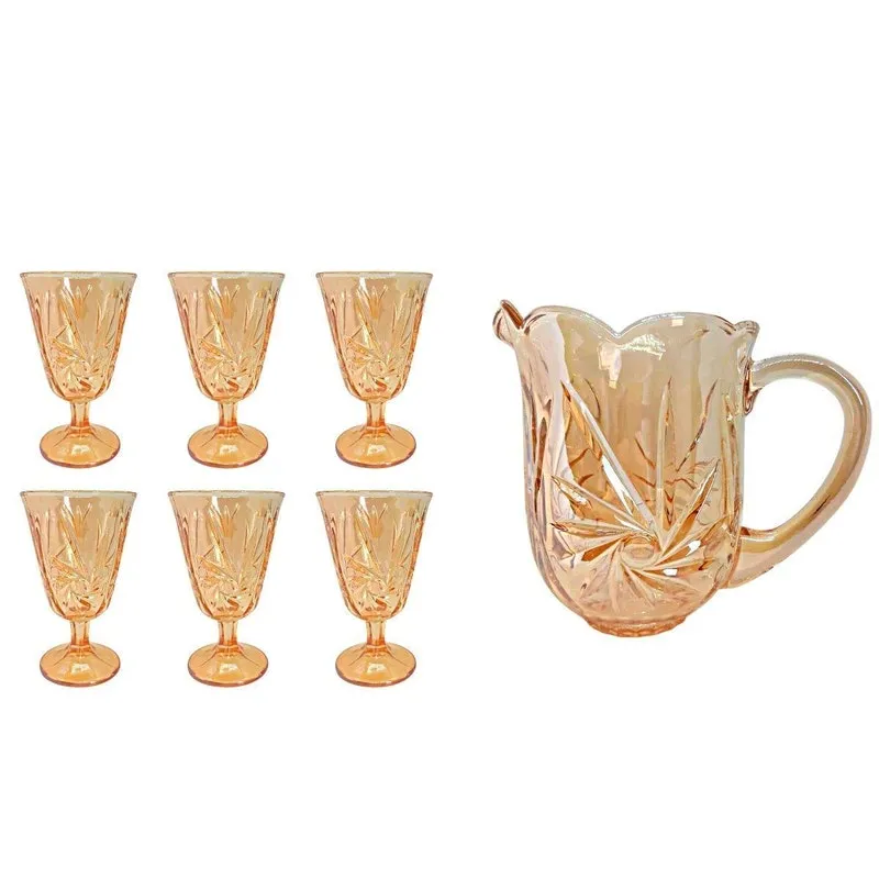 Jogo 6 Taças Agua Vinho Suco + Jarra De 1300ml Luxo Ambar