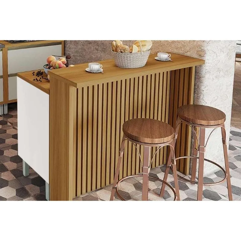 Balcão de Cozinha Modulado Marquesa c/ 1 Porta e 3 Gavetas 120cm Branca/Nature - Nesher