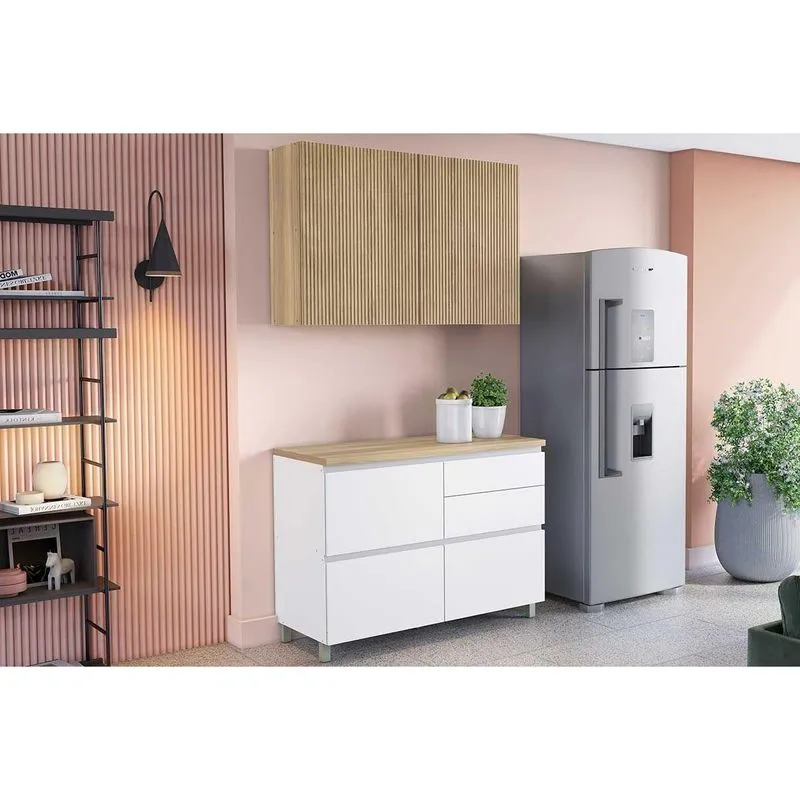 Kit Cozinha Modulada 2 Peças Rainha (1aéreo+1balcão) C2p44 Branca/nature-nesher
