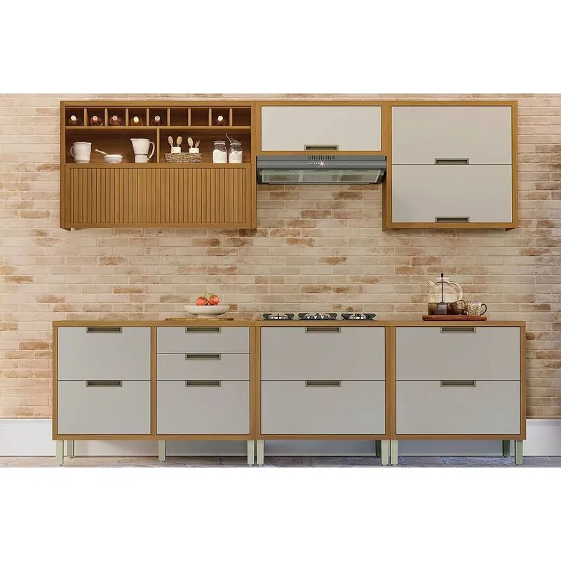 Kit Cozinha Completa 6 Peças Imperatriz (3Aéreos+3Balcões) C6P47 Freijo/Off White - Nesher