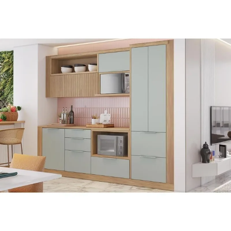 Cozinha Completa 10 Peças Marquesa 2 Aéreos 2 Balcões 1 Paneleiro 5 Complementos C6p69 Nature Verde