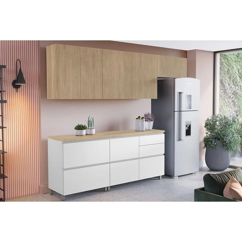 Kit de Cozinha Completa 5 Peças Rainha (3Aéreos+2Balcões) C5P113 Nature/Branco - Nesher