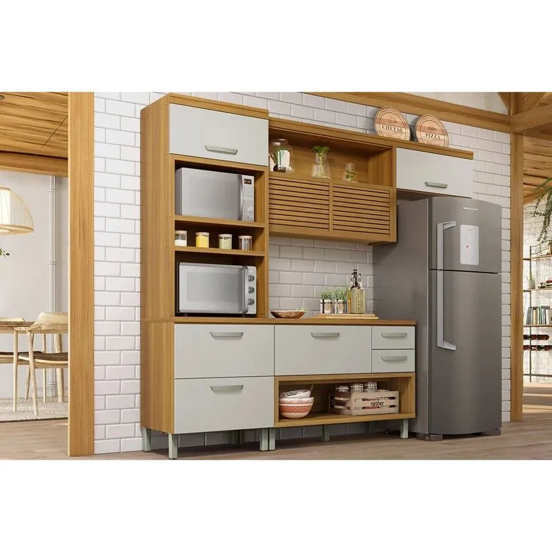 Cozinha Modulada Completa Princesa 3 Peças (1Aéreo+1Balcão+1Paneleiro) C6P63 Freijo/Off White - Nesher