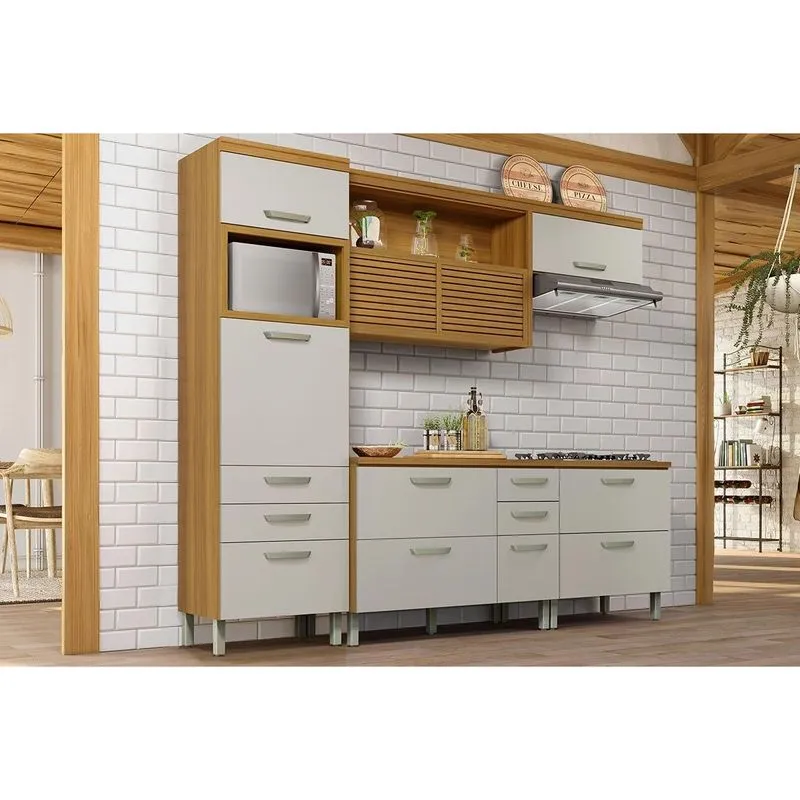Cozinha Modulada Completa Princesa 4 Peças (1Aéreo+2Balcões+1Paneleiro) C6P59 Freijo/Off White - Nesher