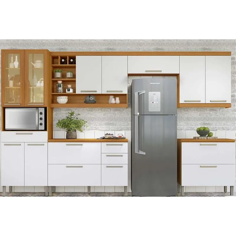 Cozinha Modulada Completa Burguesa Premium 6 Peças (3Aéreo+2Balcões+1Paneleiro) C6P55 Freijo/Off White - Nesher