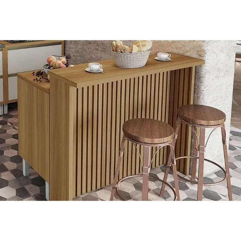 Balcão Ilha Cozinha Gourmet Burguesa c/ 2 Portas e 3 Gavetas 120cm Freijo/Grafite - Nesher