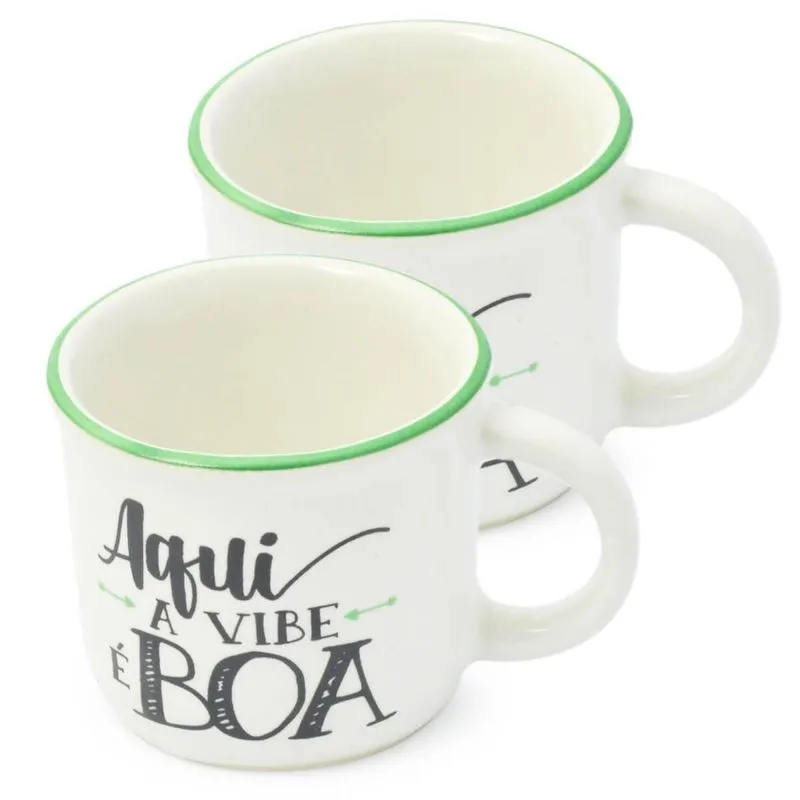 Kit Xícara Café Cafezinho Mini 60ml Coloridas Frases 2 Pçs