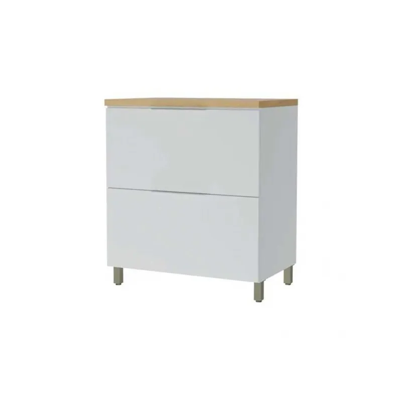 Armário de Cozinha Modulado Balcão Marquesa 1 Porta e 1 Gaveta c/ Tampo 80cm Branca/Nature - Nesher