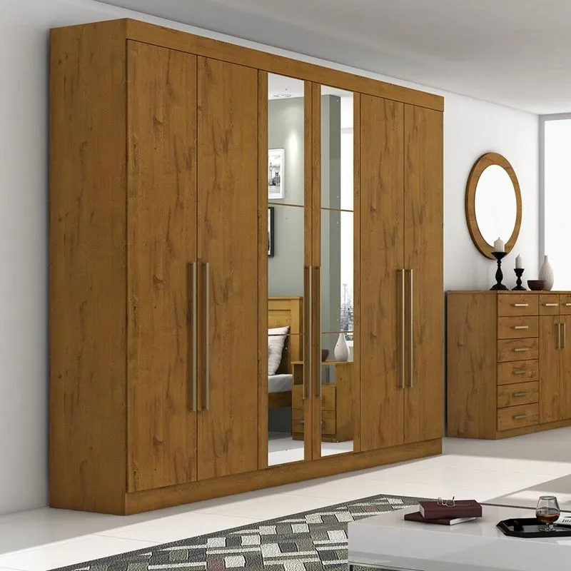 Guarda Roupa Casal com Espelho 6 Portas 6 Gavetas Castellaro Móveis Lopas Rovere Soft