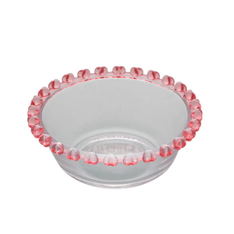 Bowl Vidro Cristal Coração Borda Rosa Lyor 12cm 1710