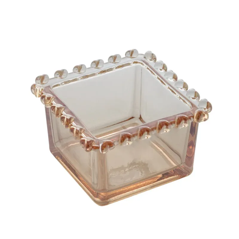 Bowl Quadrado De Cristal Coracao Ambar Metalizado 8,5x8,5x5cm Lyor