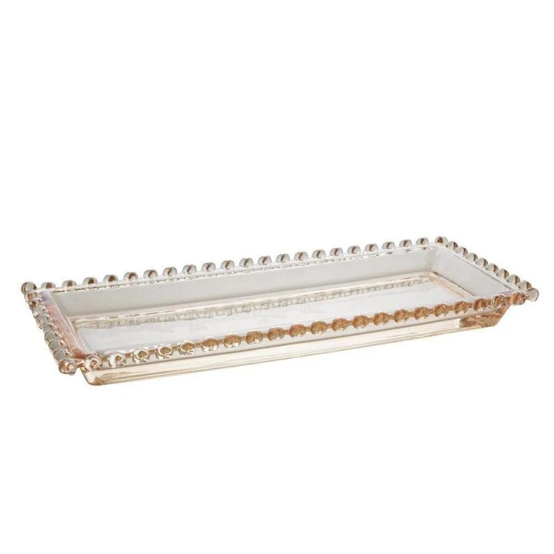 Travessa Retangular Lyor Coração De Cristal Âmbar 30 X 13cm