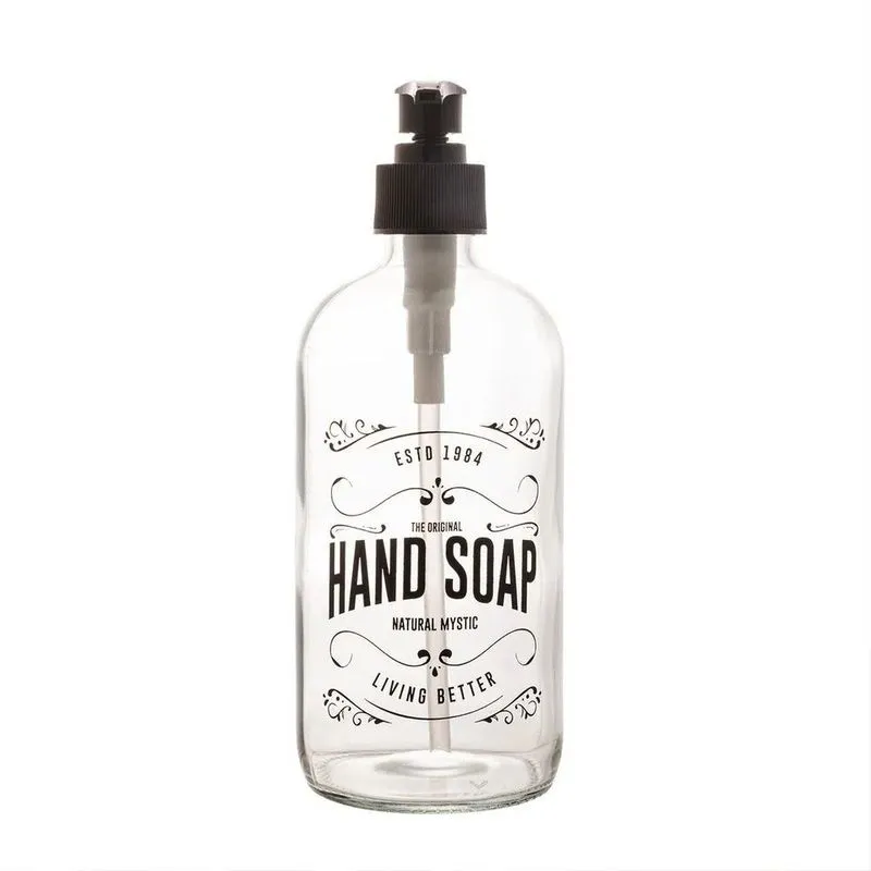 Porta Sabonete Líquido De Vidro C/pump De Plástico Preto 490ml