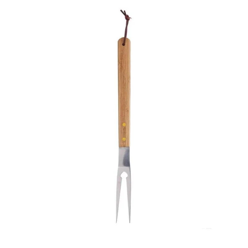 Garfo Para Churrasco Aço Inox E Cabo Bambu 38 Cm Lyor