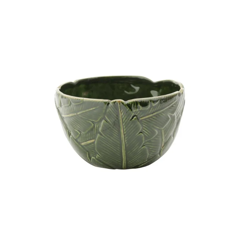 Centro De Mesa Decorativo De Cerâmica Banana Leaf Verde 15,5x15,5x9cm Lyor