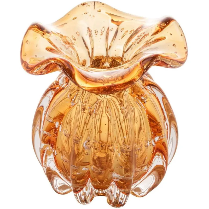 Vaso De Vidro Murano Italy Âmbar E Dourado 10X11Cm - Lyor