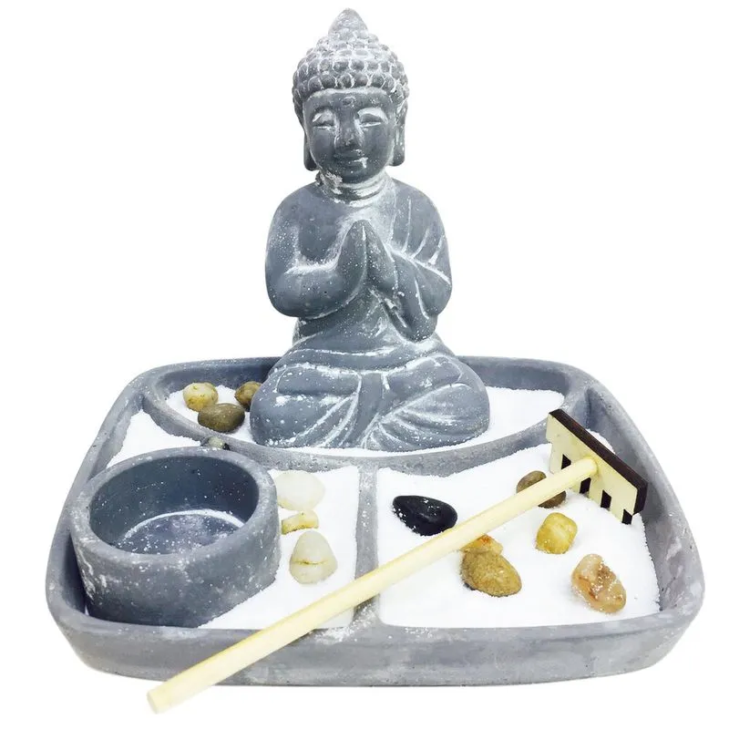 Escultura Decorativa De Concreto Buda Jardim Zen 16x14cm Hl House