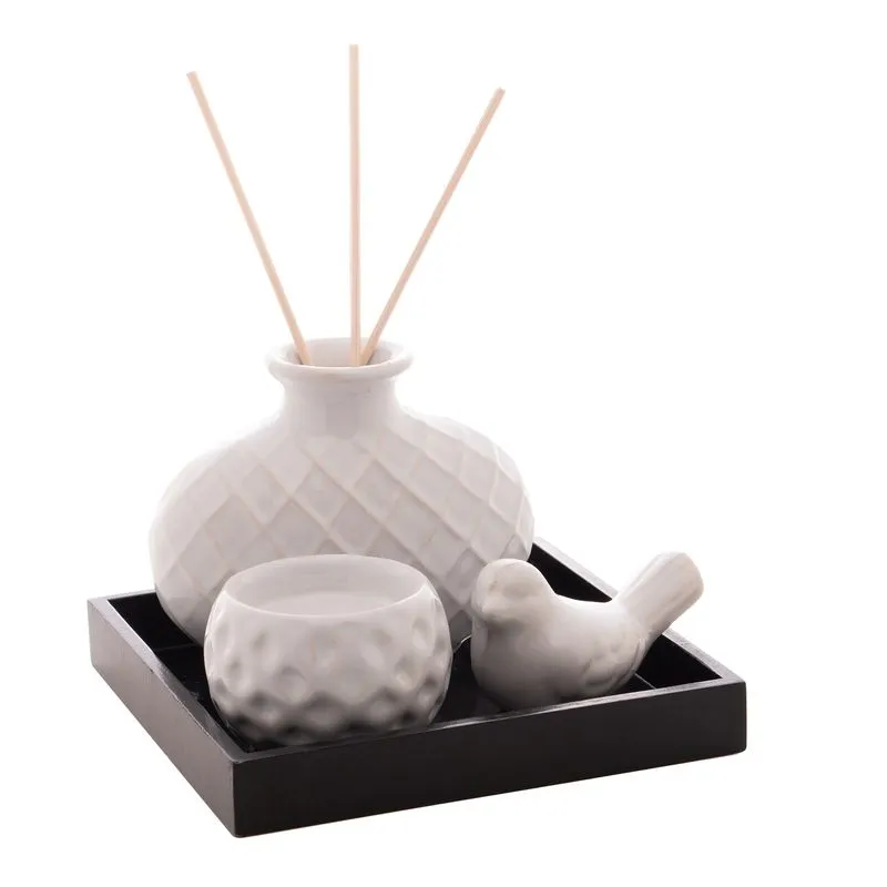 Kit Difusor De Ambiente Cerâmico Branco E Preto 4 Peças Hl House