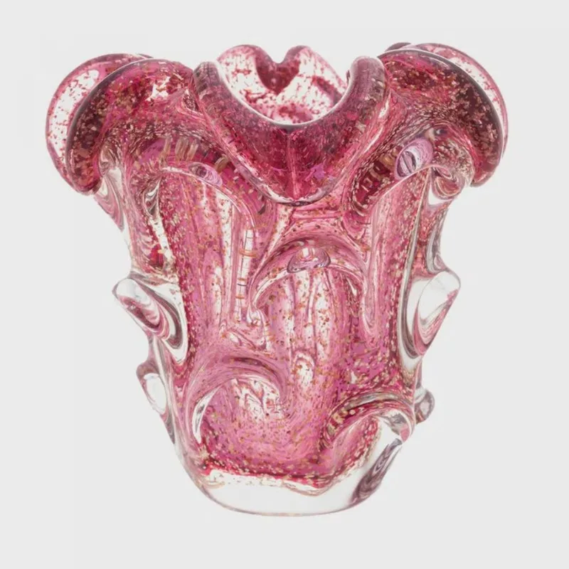 Vaso de vidro murano italy rosa E dourado lyor 15x16cm