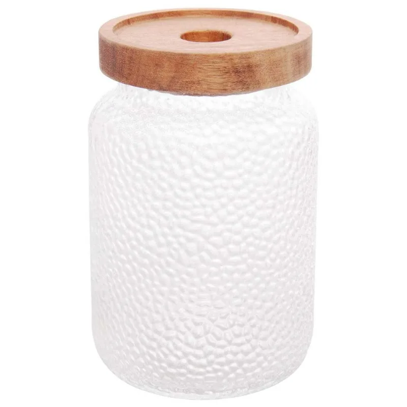 Porta Mantimento Martelado C/ Tampa Acácia 700ml em Vidro Lyor