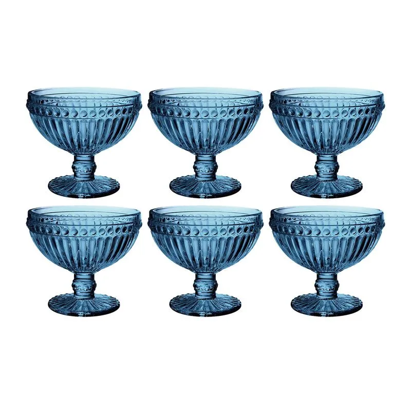 Jogo de Taças para Sobremesa em Vidro 300ml Azul Lyor Empire 66977 6 Peças