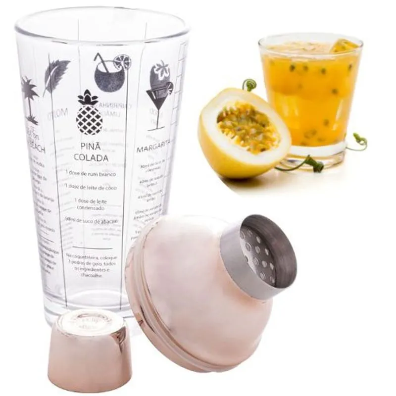 Coqueteleira 420 ml Coimbra Vidro Para Caipirinhas Drinks Bares Restaurantes Uso Doméstico Barman e Bartender Rosé Gold Lyor
