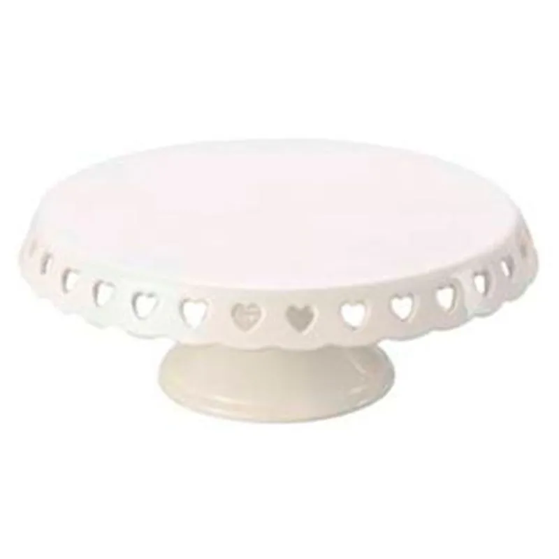 Boleira com Pé Cerâmica Redondo 33cm Heart Mail Box Lyor Branco