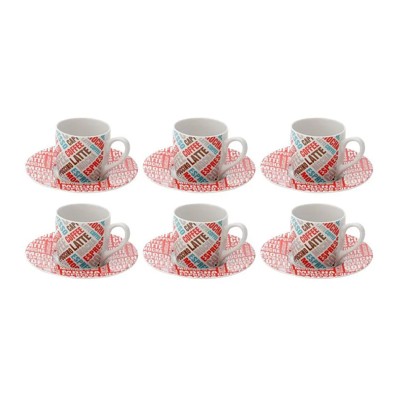 Jogo de Xícaras para Café em Porcelana Colorido 12 Peças Lyor Letters 68329